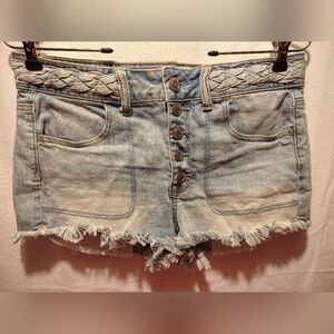 American Eagle Hi-Rise Shortie Braided Button Fly Cut Off Jean Shorts SZ 8 NWOT